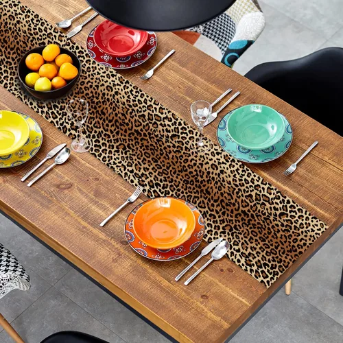 Miniatura 2 de Camino de Mesa con Estampado de Leopardo de 72 Pulgadas de Largo, Camino de Mesa Estilo Animal, Pañuelos para Tocador, Decoración de Mesa de Burlap