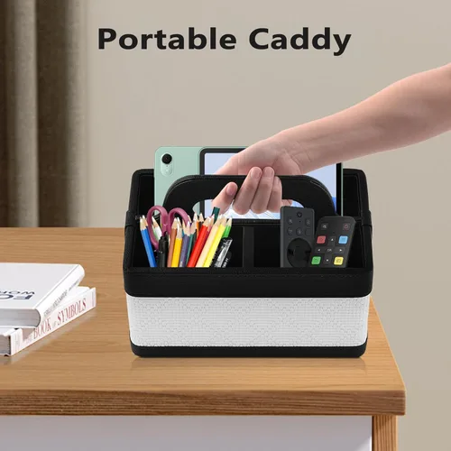 Miniatura 2 de Organizador de Escritorio Caddy con Asa - Soporte Portátil de Cuero PU para Control Remoto - Bolsa de Almacenamiento Tote para Mesita de Noche