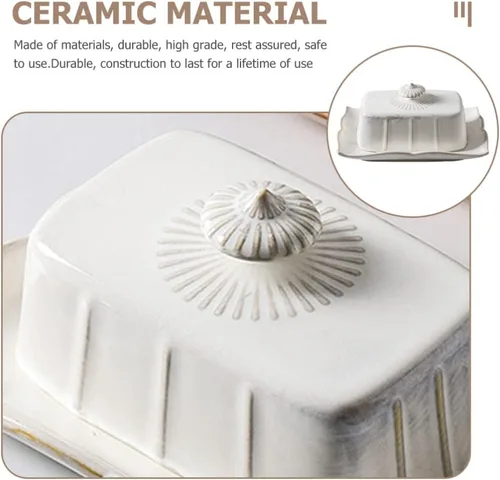 Miniatura 7 de Hemoton Mantequillera de cerámica con tapa de 7.59 x 5.59 x 3.54 pulgadas, caja de mantequilla cubierta para cocina, alimentos, servir queso