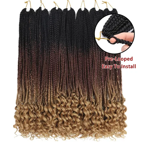 Miniatura 6 de Trenzas de crochet en caja con puntas rizadas, 7 paquetes, pre-trenzadas, estilo diosa (14 pulgadas, 1B/30/27)