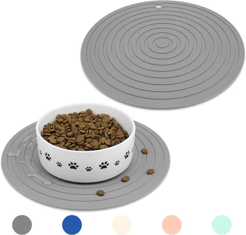 Ptlom Tapete de comida para mascotas para perros y gatos, 2 piezas, tapete para evitar el desbordamiento de alimentos y agua, adecuado para mascotas
