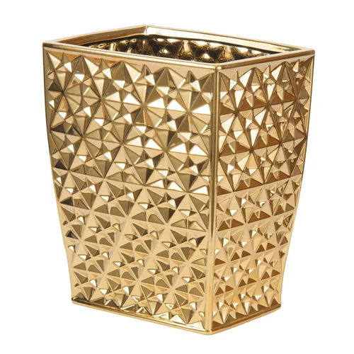 Bote de basura cuadrado de cerámica dorado para cocina, papelera, contenedor de basura para baño, dormitorio, cocina, oficina en casa y habitación