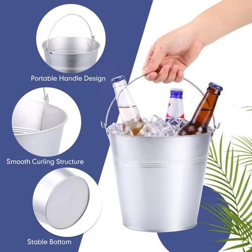 Miniatura 3 de Didaey 12 cubos de metal para cerveza, cubos de hielo a granel, cubos de hielo con asa, enfriador de bebidas para fiesta de champán, bebidas