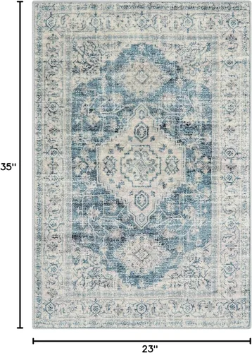 Miniatura 2 de Lahome Alfombra oriental lavable de área pequeña, 2 x 3 pies, para entrada, cocina, ultra fina, suave, tapete antideslizante para puerta de Azul