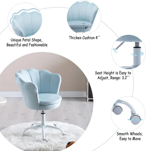 Miniatura 4 de Bonita silla de escritorio para niños, silla de trabajo ajustable de terciopelo para niños, silla giratoria de tocador, silla de computadora