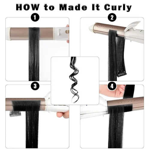 Miniatura 5 de 12 extensiones de cabello negro con clip, extensiones de cabello de color de 22 pulgadas, extensiones de cabello sintético largo y lacio para mujer