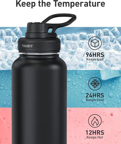 Miniatura 4 de TOURIT Botella de agua aislada de 24 onzas, botellas de agua de acero inoxidable con asa, botella de agua deportiva al vacío de doble pared, sin