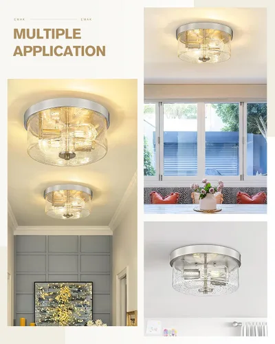 Miniatura 5 de Emak FM082-BN - Lámpara de techo de níquel cepillado de 2 luces, de 11 pulgadas, con pantalla de vidrio semillado para dormitorio, sala de estar