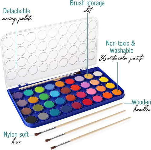 Miniatura 2 de Juego de pintura de acuarela, 36 colores de pintura de acuarela lavable incluye paleta de acuarela y 3 pinceles para pintar. Excelente pintura