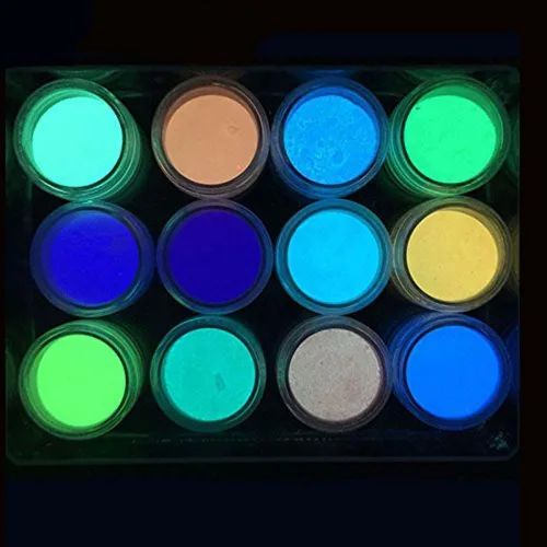 Miniatura 9 de Polvo que brilla en la oscuridad, 24 frascos de pigmento luminoso en polvo de fluorescencia nocturna, 12 colores, resina epoxi luminosa, polvo de 24