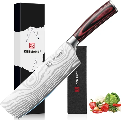 Cuchillo Nakiri KEEMAKE para carne: Cuchillo de chef de cocina de 7 pulgadas, extremadamente afilado para cortar verduras, cuchillos de cocina -