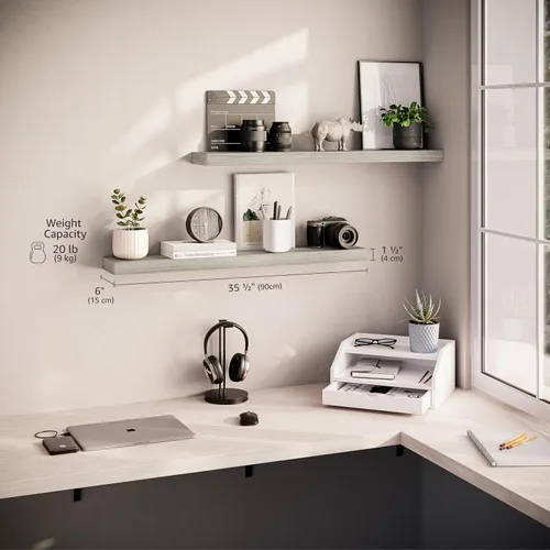 Miniatura 3 de Ballucci - Estantes flotantes, juego de 2 estantes de pared de madera de 36 pulgadas, con soportes invisibles para baño, sala de estar, dormitorio