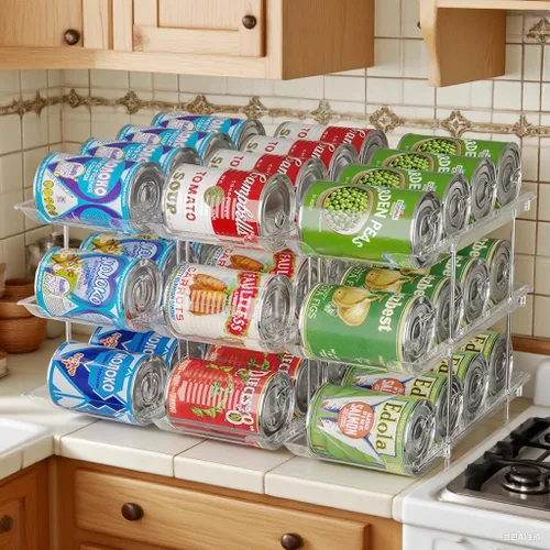 Miniatura 7 de cjc Organizador de latas para despensa, 3 juegos de 3 niveles organizador de latas para refrigerador, organizadores automáticos transparentes