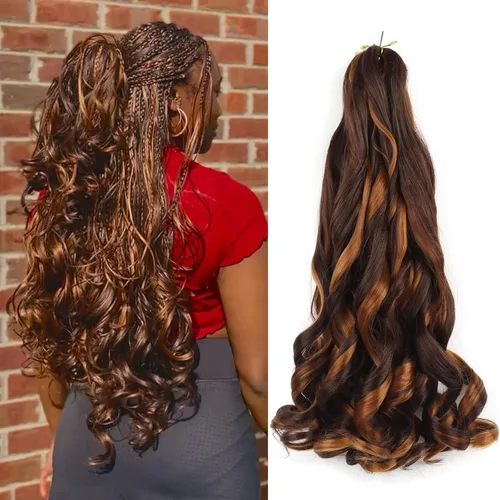 Miniatura 28 de Cabello rizado francés trenzado de 10 pulgadas, color 4, cabello rizado preestirado, 8 paquetes de trenzas de ganchillo de rizo francés para trenzas