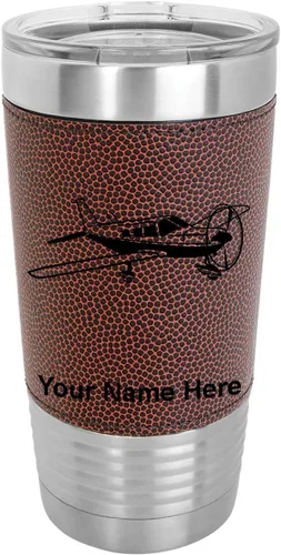 Miniatura 13 de LaserGram Vaso aislado al vacío de 20 onzas, avión de ala baja, grabado personalizado incluido (piel sintética, estilo béisbol)