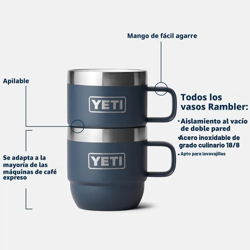 Miniatura 2 de YETI Rambler - Taza apilable de 6 oz, de acero inoxidable, aislada al vacío para espresso/café, paquete de 2 Azul marino