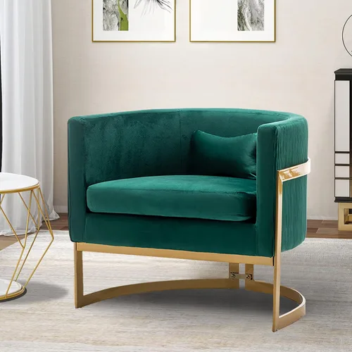 Miniatura 15 de Silla decorativa de terciopelo, moderna silla de barril con patas doradas, sillón tapizado para dormitorio, sala de estar, sofá, silla auxiliar