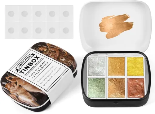 Miniatura 15 de Caja de estuche de pintura de acuarela portátil de mini lata de 12 celdas vacía es un pequeño kit de viaje de almacenamiento con clip magnético