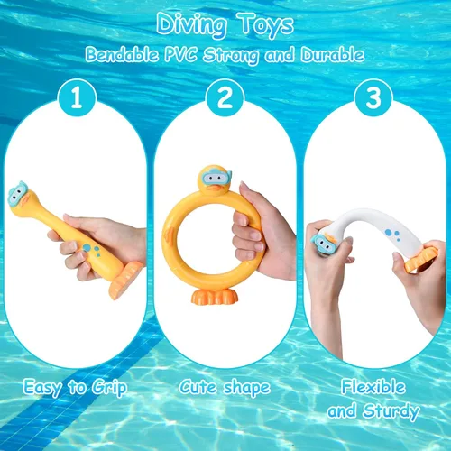 Miniatura 2 de Juguetes de buceo en la piscina, 3 piezas, palos de verano bajo el agua, juguetes de hundimiento de piscina para niños de 3 a 12 años, juego