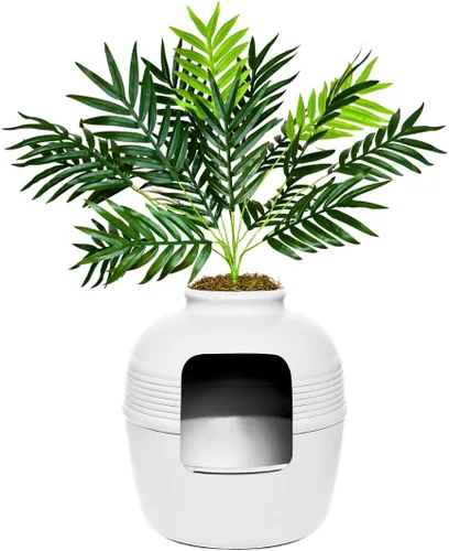 Miniatura 40 de Good Pet Stuff Caja de arena oculta para gatos con planta artificial, maceta redonda decorativa, filtro de carbón con ventilación para control