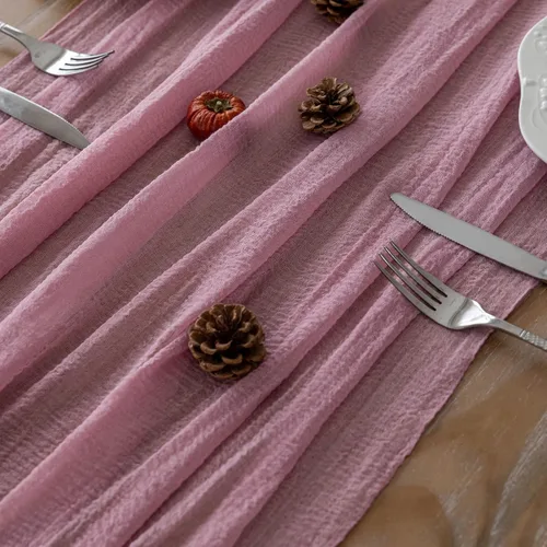 Miniatura 3 de Keketoarrange - Camino de mesa de gasa traslúcida color rosa polvo de 120 pulgadas, 10 pies, rústico y bohemio, camino de mesa de tela de queso