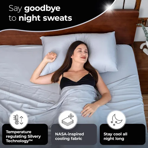 Miniatura 3 de Silvery Juego de sábanas de cama con infusión de plata - Tela de auto-enfriamiento galardonada con tecnología de auto-limpieza Silvery™ que se Gris