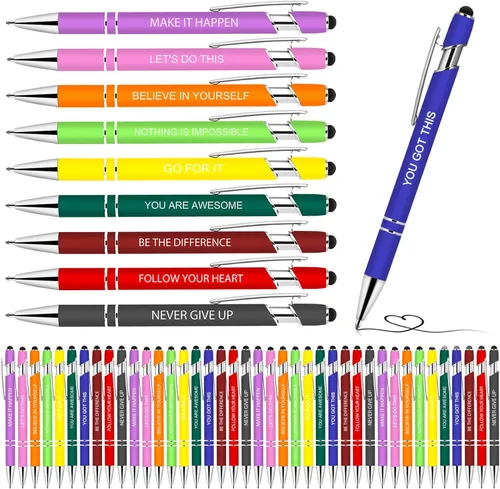 Miniatura 8 de 10 piezas de bolígrafos inspiradores - Bolígrafos de tinta de bola en masa con punta de lápiz óptico, citas motivacionales, regalos para la escuela