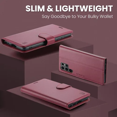 Miniatura 6 de FLIPALM Funda tipo cartera para Samsung Galaxy S23 Ultra, con bloqueo RFID, soporte para tarjetas de crédito, de piel sintética, con función atril