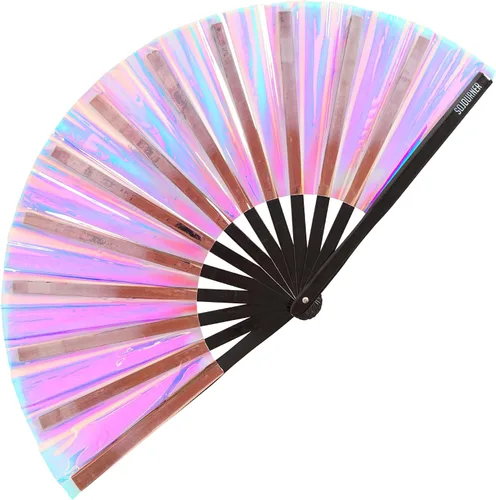 Miniatura 25 de SoJourner Bags Rave Fan – Ventilador plegable grande – Ventilador de mano Clack para raves, Halloween, Burlesque, trajes de arcoíris para mujeres