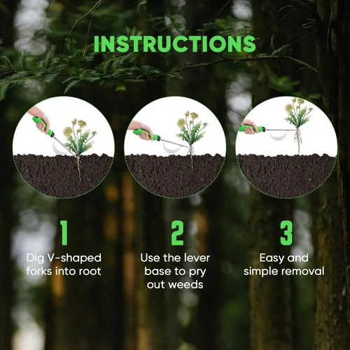 Miniatura 5 de Grootpow HW1 - Herramienta de desmalezadora manual con mango ergonómico para jardín, herramienta de desbrozadora de diente de león con horquillas