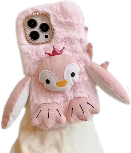 Miniatura 7 de Bonita funda de felpa con diseño de pingüino para Samsung Galaxy S22 Ultra, esponjosa y bonita funda de poliuretano termoplástico suave con diseño