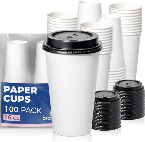 Miniatura 20 de Fit Meal Prep Paquete de 100 tazas de café desechables de 10 onzas con tapas, vasos de papel de primera calidad, tazas de café caliente a prueba