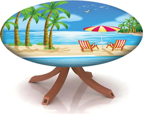 Miniatura 8 de Mantel con patrón de playa, borde elástico, impermeable, lavable, para uso en interiores y exteriores, patio, turquesa aguamarina, para mesas