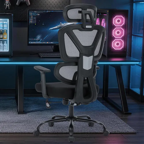 Miniatura 9 de Silla de oficina ergonómica, silla de escritorio para computadora con soporte lumbar ajustable y reposacabezas 3D, reposabrazos 5D, reclinable
