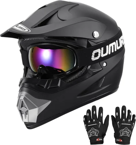 OUMURS DOT - Casco de motocross para niños, ATV con guantes y gafas para niños y niñas de 5 a 14 años, casco de cuatro ruedas para niños, motocross,