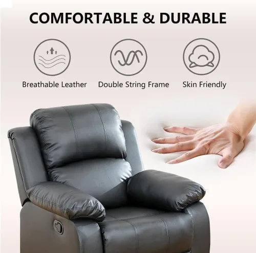 Miniatura 6 de Conjunto de sofá para sala de Estar, sillón reclinable de cuero transpirable, sofá de 3 plazas para cine en casa con portavasos para apartamento