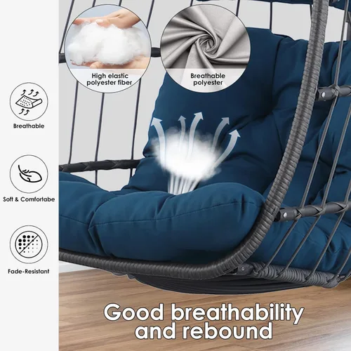 Miniatura 2 de Silla de huevo con soporte – Silla colgante de huevo de mimbre de ratán para dormitorio interior y exterior – Marco de aluminio resistente a la Azul