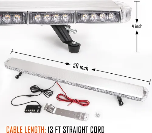 Miniatura 6 de Barra de luz estroboscópica de advertencia de emergencia para techo, color ámbar/amarillo, de bajo perfil, 86 LED, 50 pulgadas, para construcción