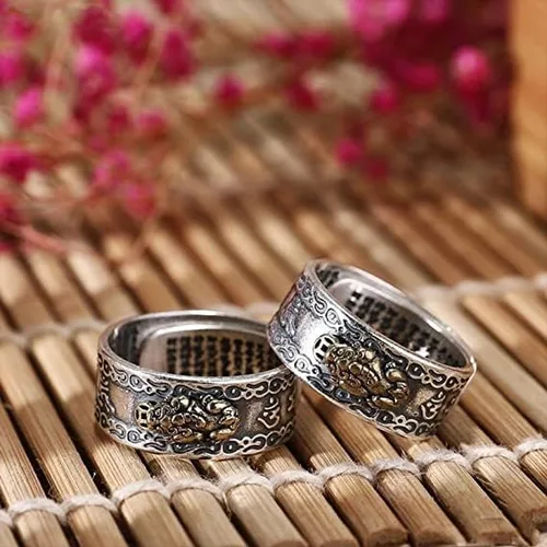 Miniatura 7 de Feng Shui Pixiu Mantra Ring, 2 anillos Feng Shui para hombres y mujeres, Feng Shui Pixiu Mani Mantra Protection Ring, Feng Shui Ring para riqueza
