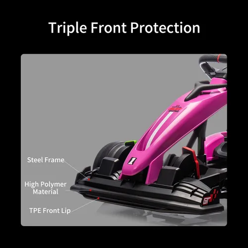 Miniatura 7 de GarveeLife Kart eléctrico de deriva de 24 V para niños, auto de paseo con asiento ajustable y velocidad de 8.5 MPH, ruedas silenciosas de EVA, Rosa