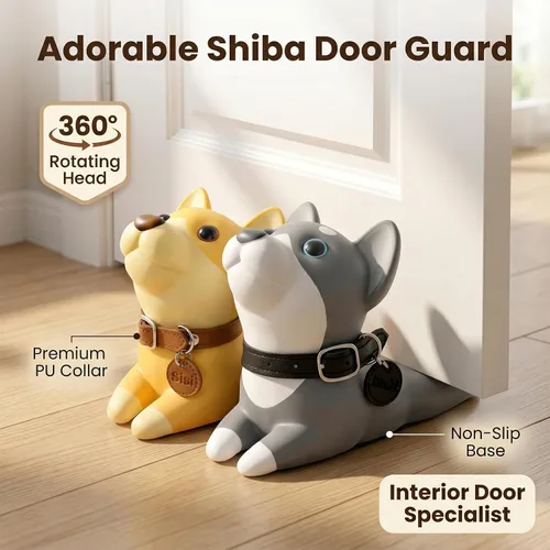 Miniatura 3 de Tope de puerta de perro lindo DomeStar, tope de puerta decorativo de animal Shiba Inu con cuña, amarillo