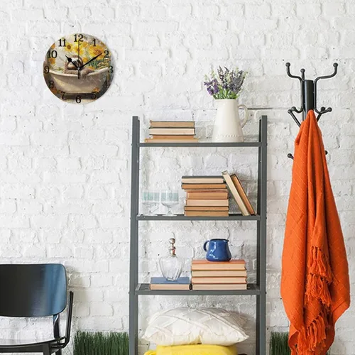 Miniatura 4 de Reloj de pared redondo de 10 pulgadas atómico sin tictac dulce perezoso retro bañera creativo para oficina hotel oficina reloj para cocina de pared