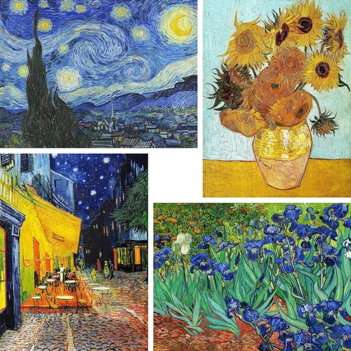 VeGuude Pintura por números para adultos y niños principiantes, paquete de 4 kits de pintura por números de La noche estrellada de Van Gogh en