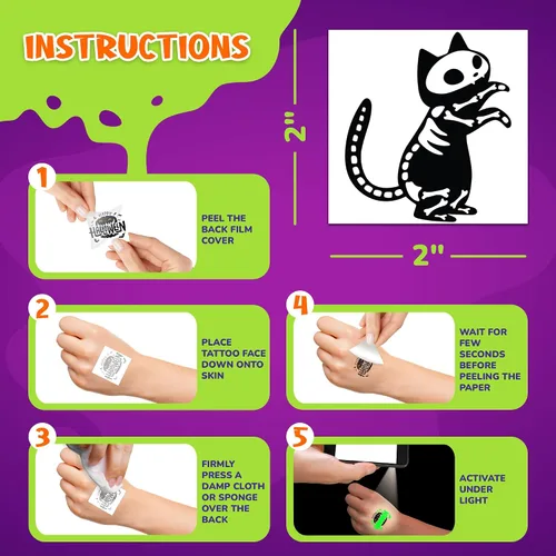 Miniatura 7 de ArtCreativity Tatuajes temporales individuales de Halloween que brillan en la oscuridad para niños, juego de 144 tatuajes en 12 diseños