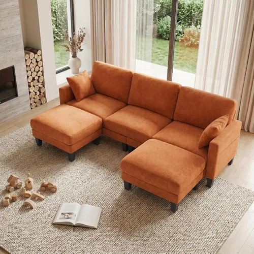Miniatura 10 de VINGLI Sofá en forma de U de 100 pulgadas de ancho con otomana, asiento de 22 pulgadas de profundidad, cómodos sofás seccionales para sala de estar
