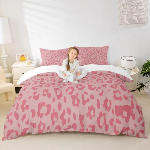 Miniatura 14 de Juego de funda de edredón para niños, tamaño individual, diseño de cebra y leopardo con purpurina, decoración de habitación para niñas y mujeres