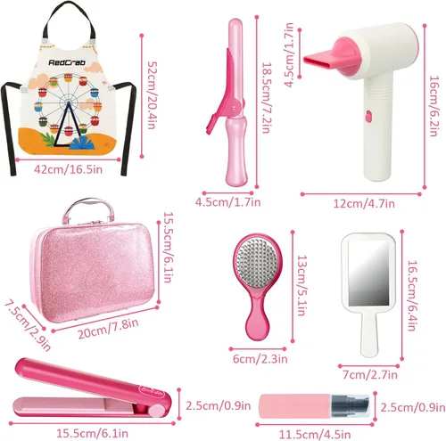 Miniatura 6 de Conjunto de juguetes de salón de belleza para niños RedCrab, juego de peluquería para niñas con kit de maquillaje simulado incluye secador de pelo