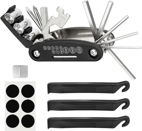 Miniatura 8 de PXZBLG Kit de reparación de bicicletas, kit de herramientas de reparación de neumáticos de bicicleta, incluye multiherramienta 16 en 1, accesorios