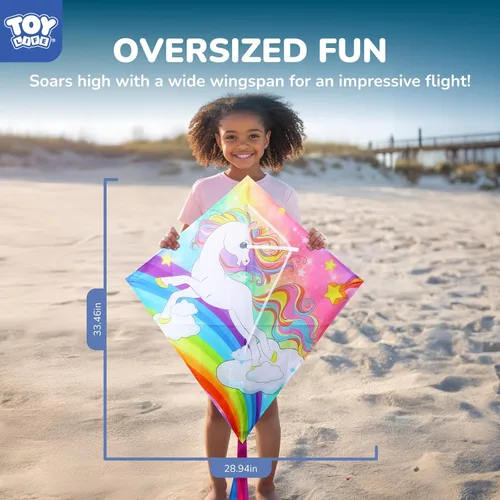 Miniatura 6 de TOY Life Unicorn Kite for Kids – Large Easy to Fly Beach Kite with 50M String & Handle – Durable Nylon Outdoor Toy for Boys & Girls Ages 4-12 – Gift