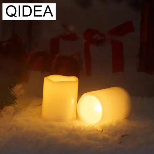 Miniatura 2 de 3"X3" Paquete de 4 Velas LED para Exteriores Operadas a Pilas, Velas de Pilar sin Llama Impermeables con Temporizador, Luces LED Parpadeantes
